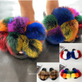 Designer benutzerdefinierte Logo -Kugellager Multi -Farb Frauen TRACOOCOOCOOCOOCOOR ROX RABBIT Rainbow Pom Pom Fuchs Pelzkugel Rutsch Slipper Slipper